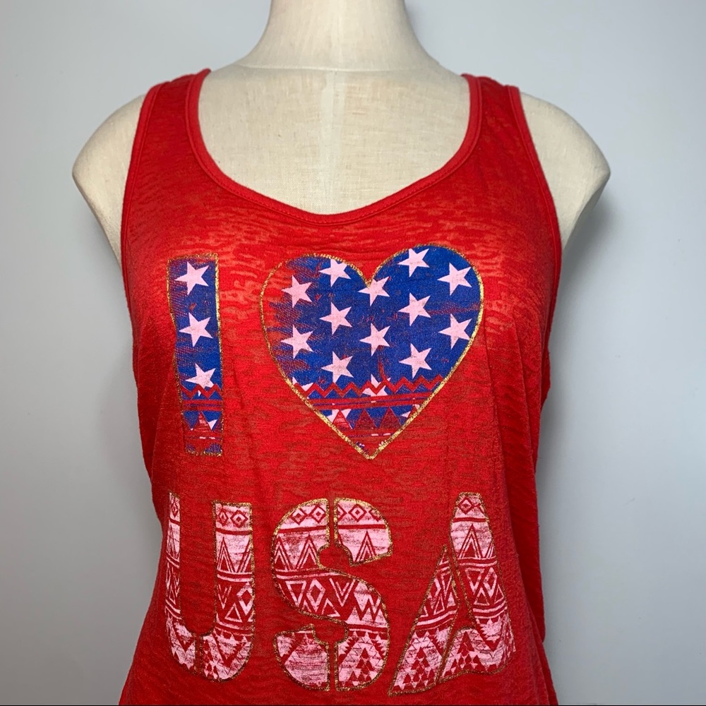 Made In USA Burnout Tank Top w/ I ♥️ USA Logo.